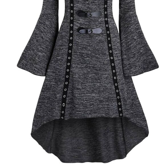 Womens Bohemian Style Hooded Gray Bell Sleeve Sweater Dress #3 - Picture 2 of 7